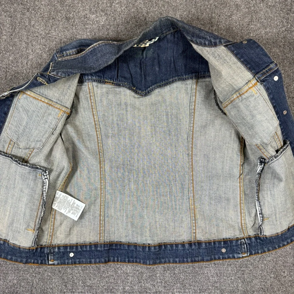 Y2K Levis Denim Trucker Jean Jacket Dark Wash Blue Red Tab Size Medium #3597